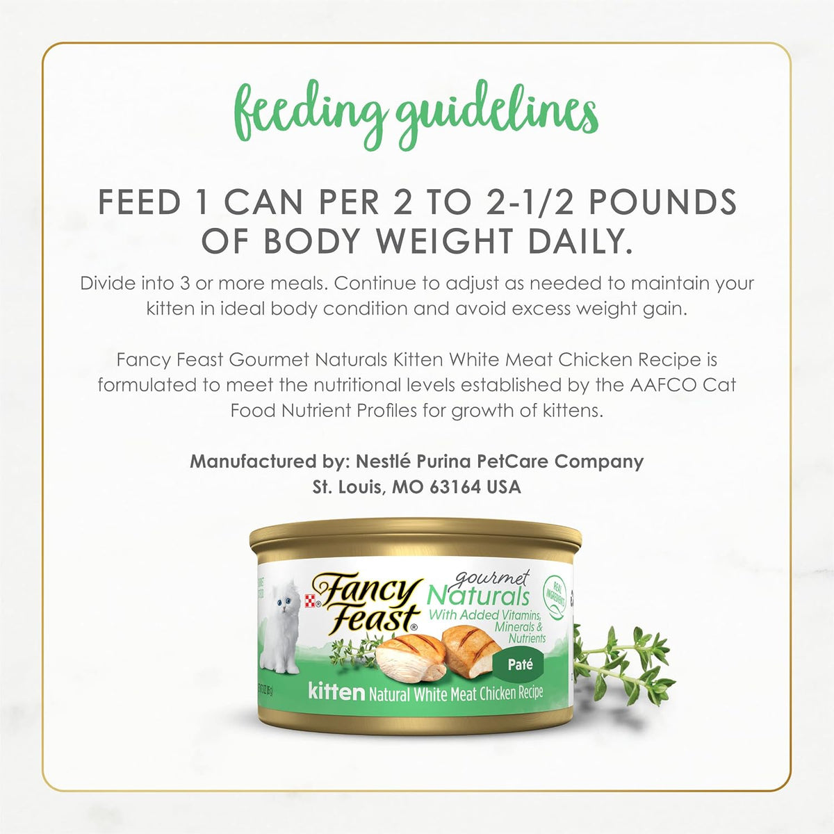 Purina Fancy Feast Grain Free Pate Wet Kitten Food Gourmet Naturals White Meat Chicken Recipe - (Pack of 12) 3 oz. Cans