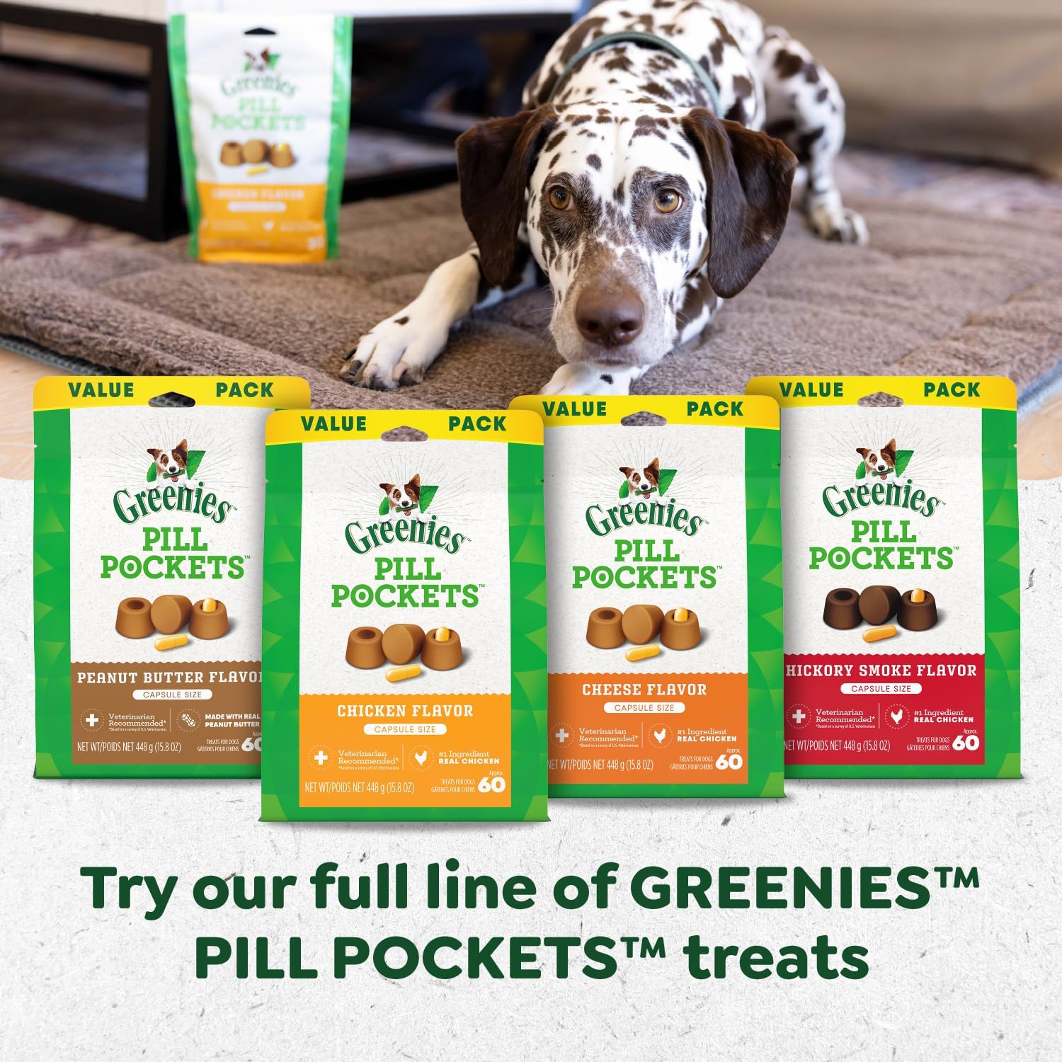 Greenies Pill Pockets Large Size Dog Treats. Hickory Smoke. 7.9 oz. 6-Pack | Vet-recommended. Capsule size. masks medicine odor. low calorie. stress- & mess-free. 7.9 oz pouches