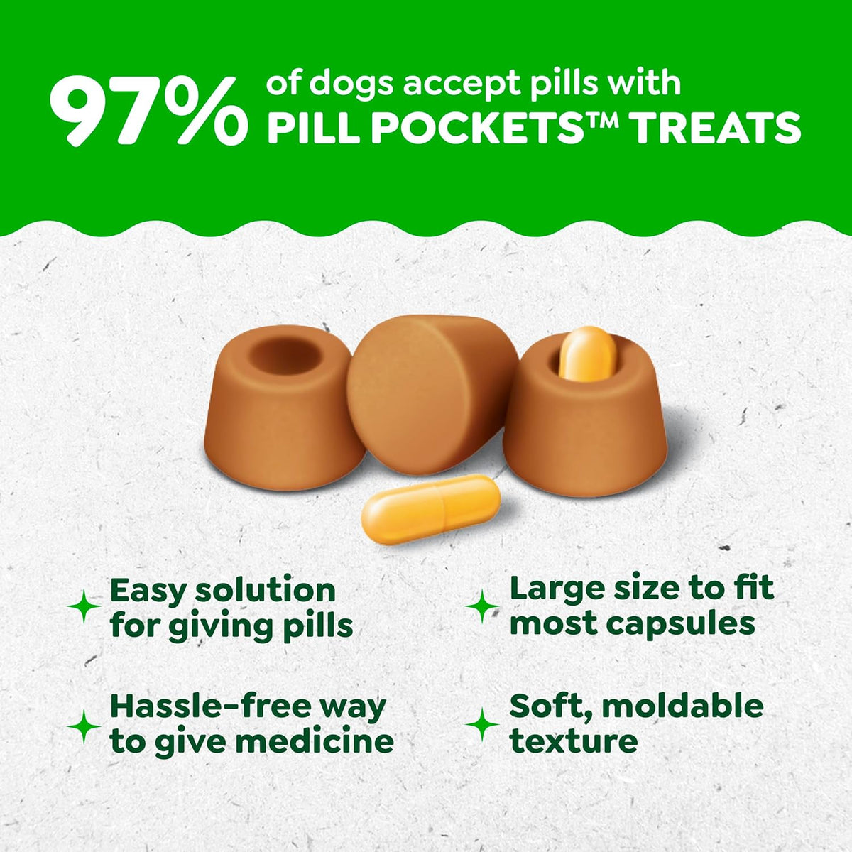 Greenies Pill Pockets Large Size Dog Treats. Cheese Flavor. 7.9 oz | Vet-recommended. masks pill smell & taste. moldable texture. capsule size. 7.9 oz. pouch. natural ingredients. no fillers