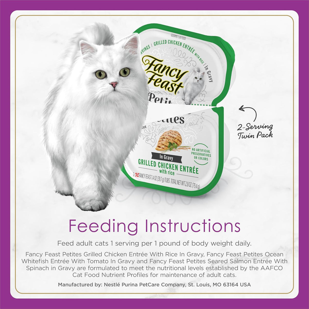 Fancy Feast Purina Gourmet Wet Cat Food Variety Pack.Petites Gravy Collection.Break-Apart tubs.48 Servings - 2.8 oz. Tubs.(Pack of 24)