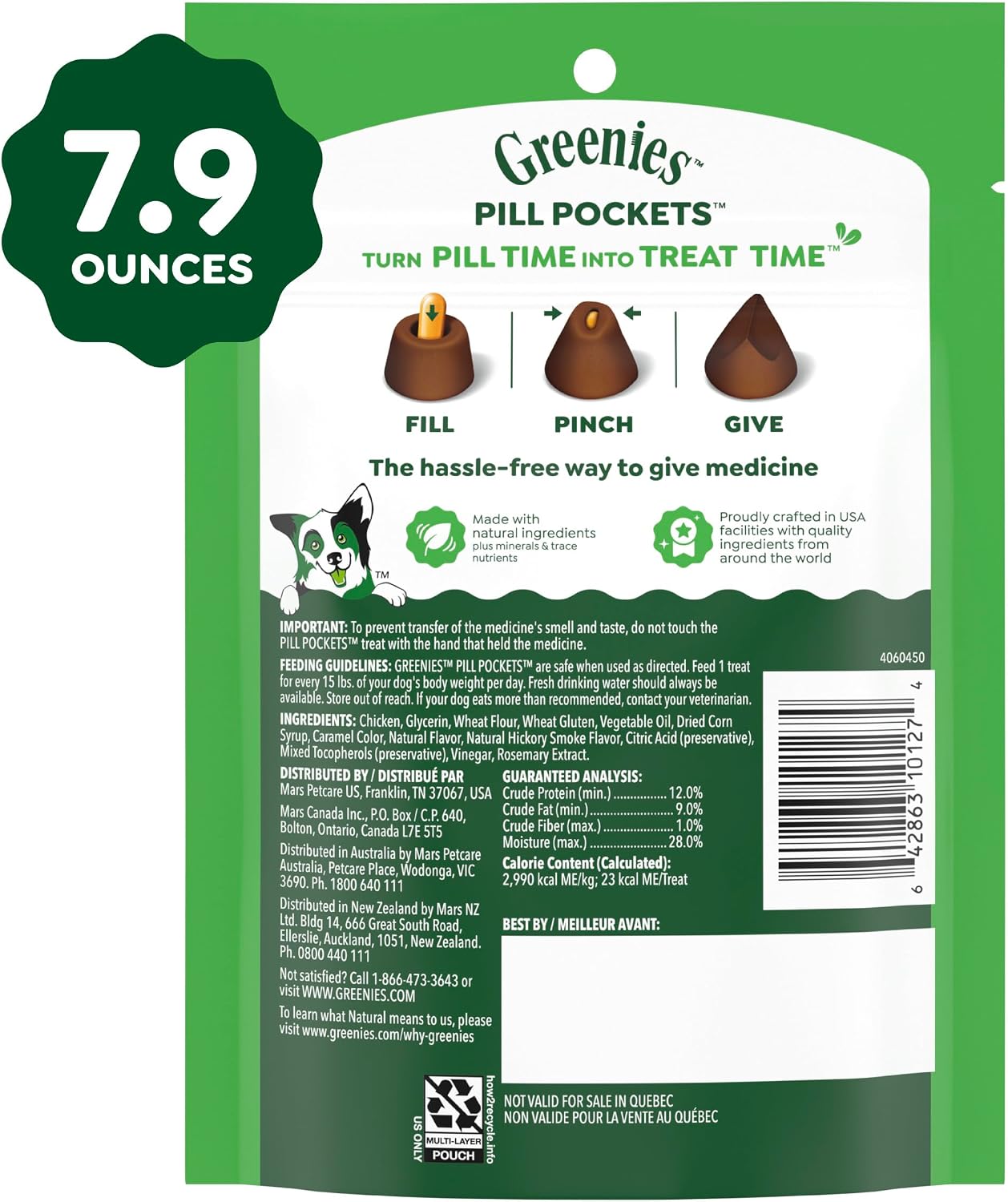 Greenies Pill Pockets for Dogs Large Size. Dog Treat Pouch for Capsule Medication. Hickory Smoke Flavor. 7.9 oz. Pouch (Pack of 6)