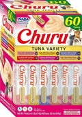 INABA Churu Cat Treats. Lickable. Squeezable Creamy Purée Cat Treat with Green Tea Extract & Taurine. 0.5 Ounces Each Tube. 60 Tubes. Tuna Variety Box
