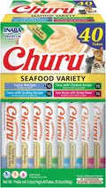 INABA Churu Cat Treats. Lickable. Squeezable Creamy Purée Cat Treat with Green Tea Extract & Taurine. 0.5 Ounces Each Tube. 40 Tubes. Tuna & Seafood Variety Box