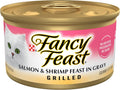Purina Fancy Feast Salmon & Shrimp Wet Cat Food in Gravy (24) 3oz Cans | Grilled salmon and shrimp feast in a light. savory gravy. made with No Artificial Colors or Preservatives