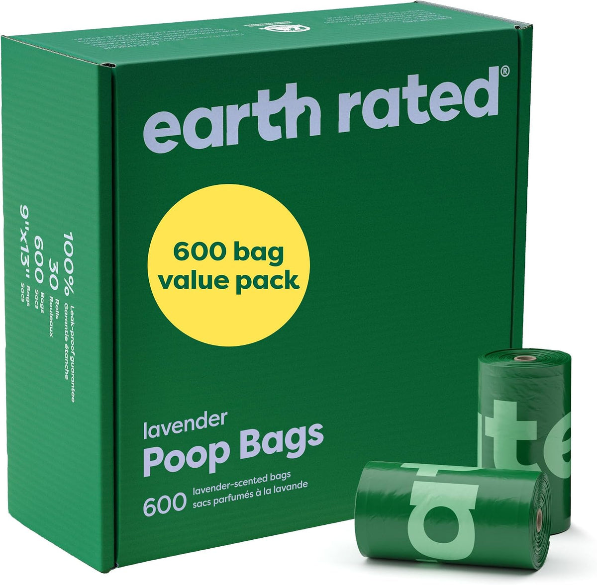 Earth Rated Dog Poop Bags on Refill Rolls. 600 Bags. Lavender | Guaranteed Leak Proof and Extra Thick Waste Bag Refill Rolls