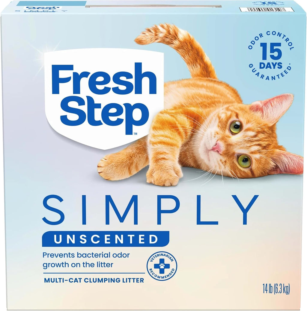 Fresh Step Simply Unscented Multi Cat Clumping Cat Litter. Low Dust. Odor Control with Activated Charcoal Tech. Compatible in Automatic Litter Boxes. 14 lb.