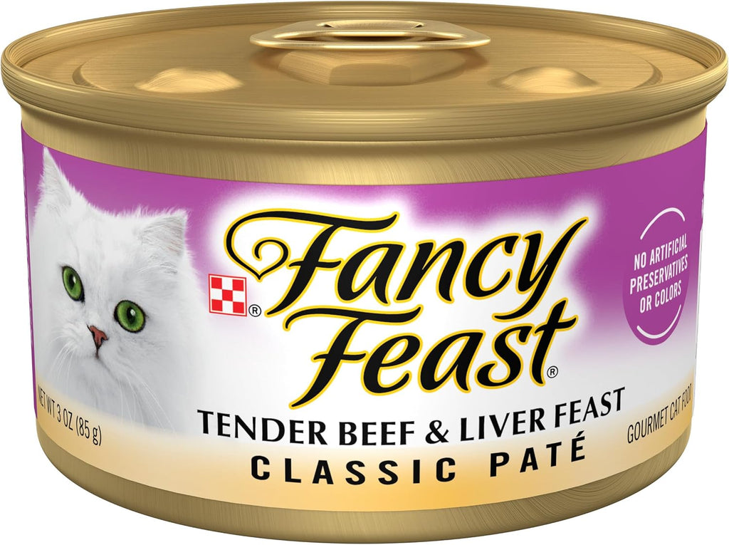 Purina Fancy Feast Tender Beef and Liver Feast Pate (24) Pack 3 oz | Grain Free. Crafted with real. high-quality ingredients for a smooth. savory recipe your cat will love