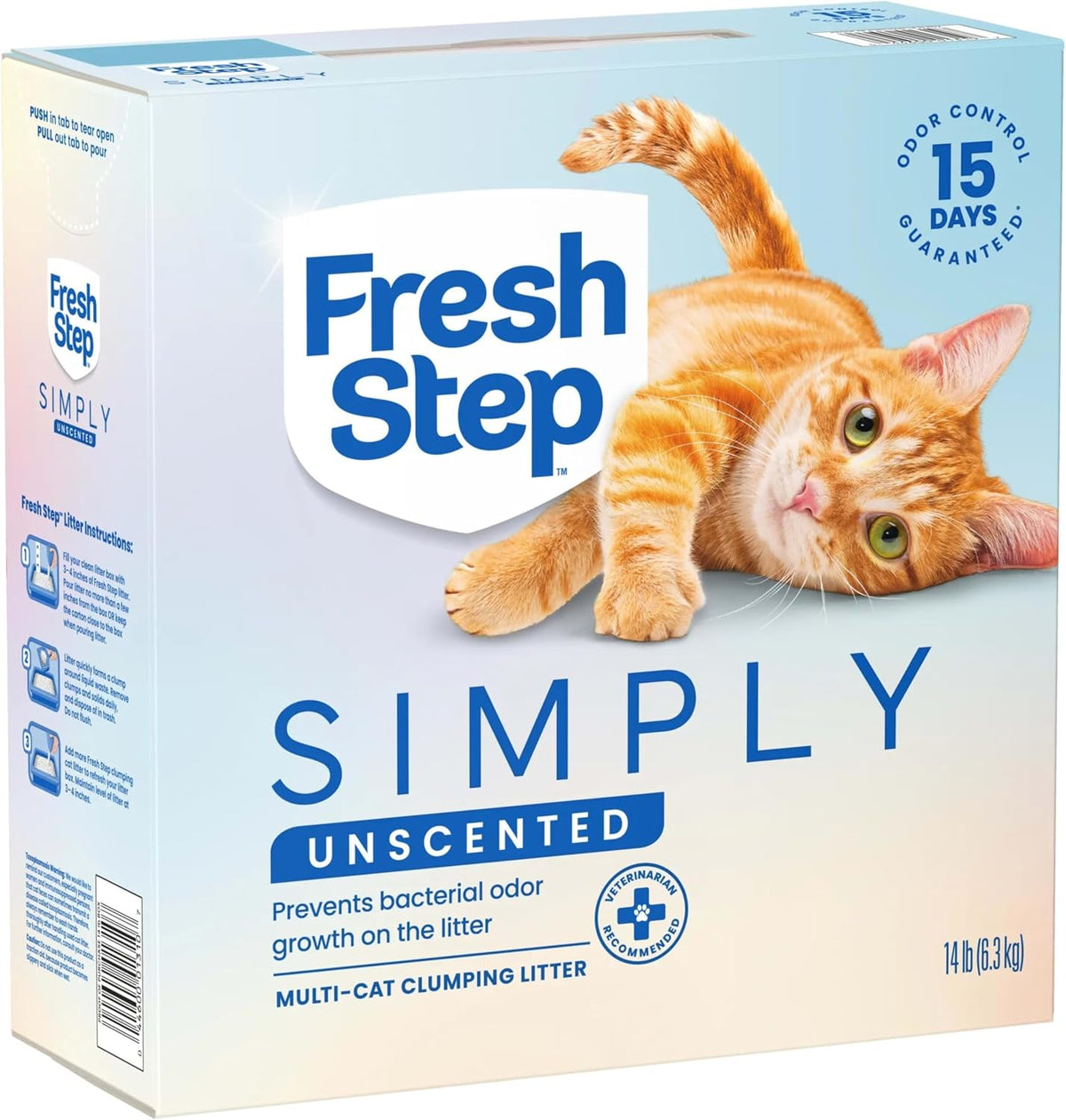 Fresh Step Simply Unscented Multi Cat Clumping Cat Litter. Low Dust. Odor Control with Activated Charcoal Tech. Compatible in Automatic Litter Boxes. 14 lb.