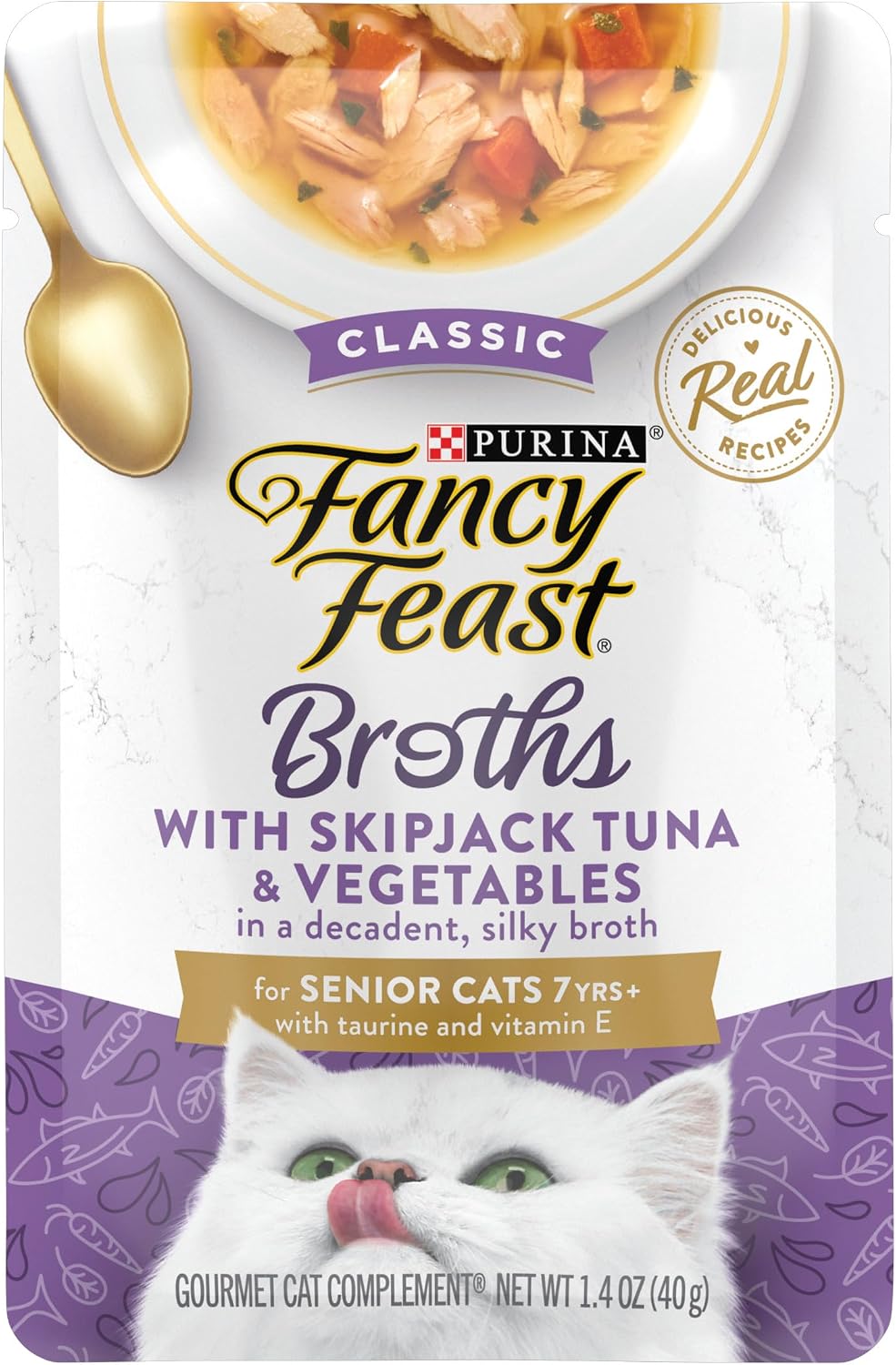 PURINA Fancy Feast Lickable Senior Wet Cat Food Broth Topper Classic - (16) 1.4 oz. Pouches