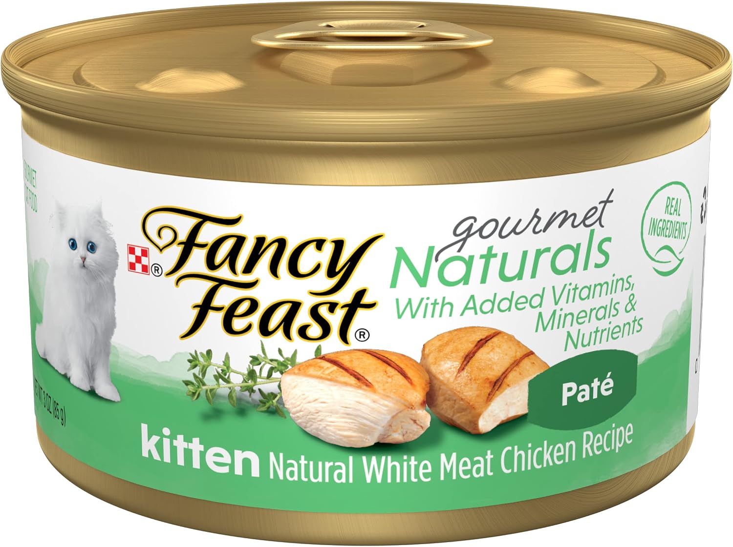 Purina Fancy Feast Grain Free Pate Wet Kitten Food Gourmet Naturals White Meat Chicken Recipe - (Pack of 12) 3 oz. Cans