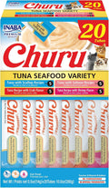 INABA Churu Cat Treats. Lickable. Squeezable Creamy Purée Cat Treat with Green Tea Extract & Taurine. 0.5 Ounces Each Tube. 20 Tubes. Tuna & Seafood Variety Box