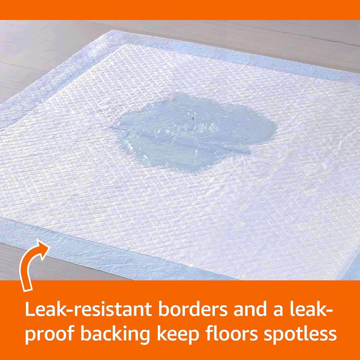 Amazon Basics Leak-Proof Dog and Puppy Potty Training Pee Pads with Quick-Dry 5-Layer Super Absorbent Surface for Dog Training. Floor Protection. Regular Size 22x22. Blue & White. 50 Count