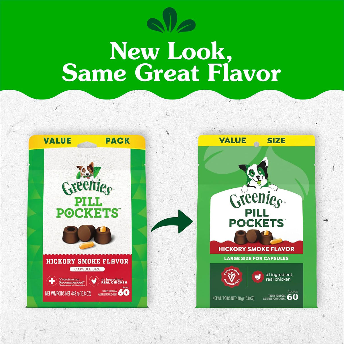 Greenies Pill Pockets Large Size Dog Treats. Hickory Smoke. 15.8 oz | Capsule size. hickory smoke flavor. masks medicine odor. low calorie. stress-free. Dog Treat Pouch for Capsule Medication