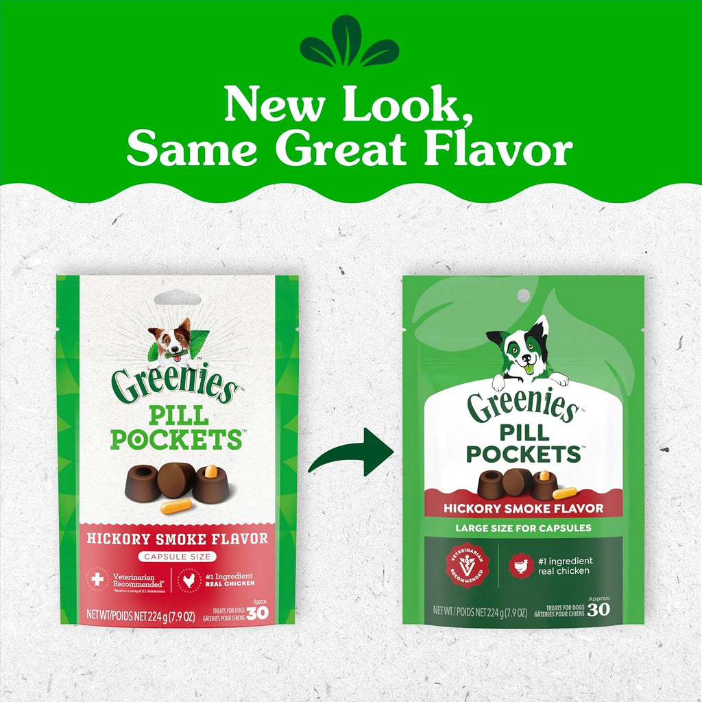 Greenies Pill Pockets for Dogs Large Size. Dog Treat Pouch for Capsule Medication. Hickory Smoke Flavor. 7.9 oz. Pouch (Pack of 6)