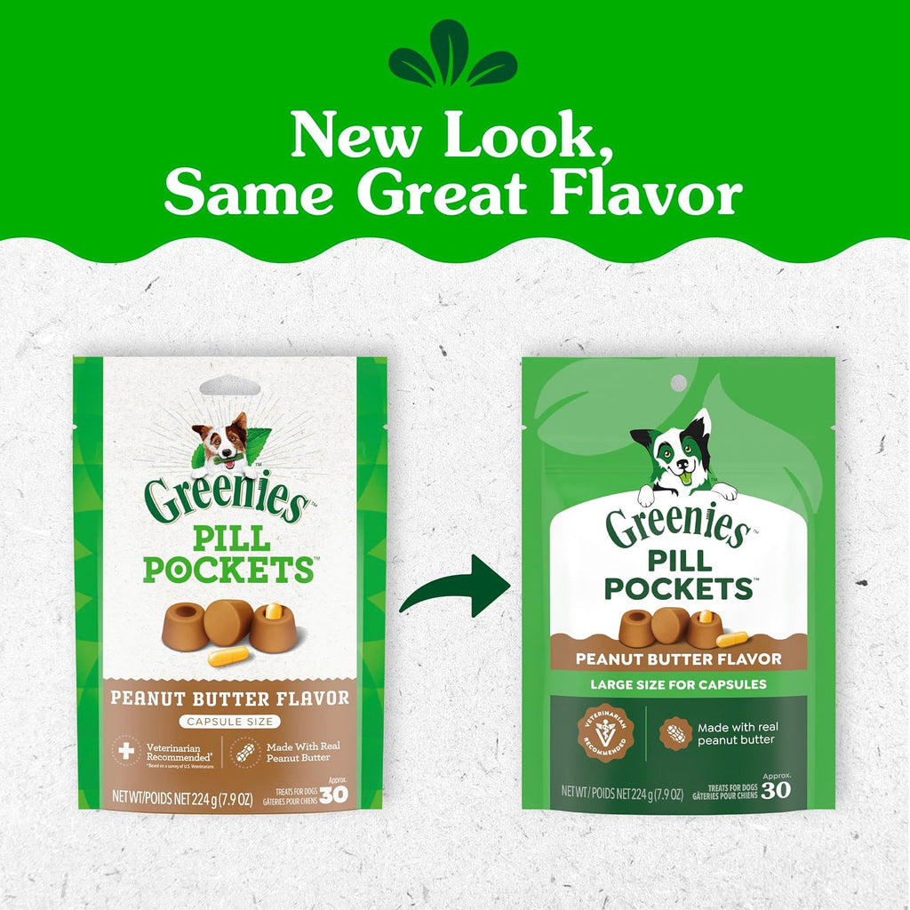 Greenies Pill Pockets for Dogs Large Size. Dog Treat Pouch for Capsule Medication. Peanut Butter Flavor. 7.9 oz. Pouch (Pack of 6)