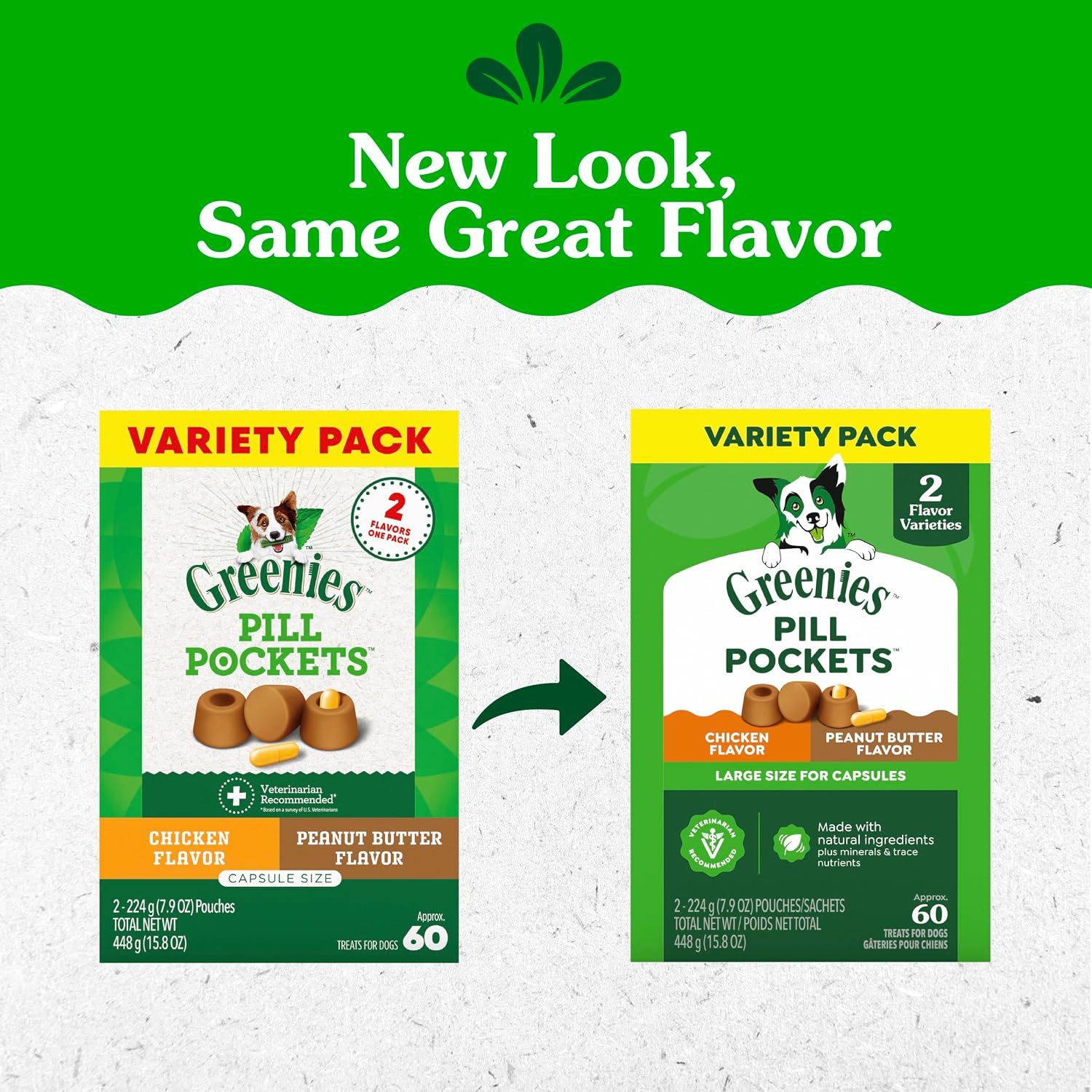 Greenies Pill Pockets Large Size Dog Treats. Variety Pack. 15.8 oz | Vet-recommended. Chicken & Peanut Butter flavors. odor masking. low calorie. stress-free medicating. natural ingredients